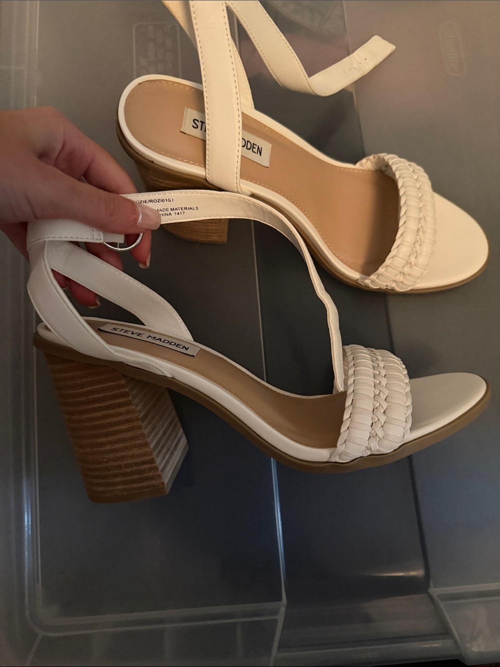 Steve Madden Cream Braided Strap Block Heel Sandals